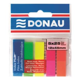 DONAU Jelölőcímke, műanyag, 5x25 lap, 12x45 mm, DONAU, neon szín