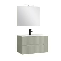 Trent Fürdőszobabútor 80 cm kerámia mosdóval (2 fiókos) tükörrel 60x80 cm olivazöld