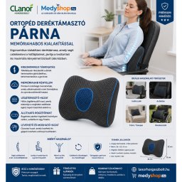 Ortopéd deréktámasztó párna memóriahabos kialakítással - kék-fekete