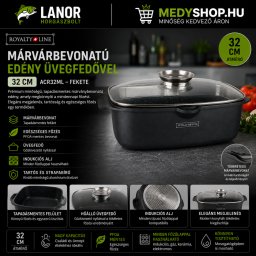 Royalty Line tapadásmentes, márvány bevonatú edény üvegfedővel 32 cm - fekete (ACR32ML)