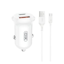 XO CC69 autós töltő USB+Type-C aljzat (30W, PD gyorstöltő + Type-C kábel) FEHÉR