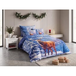 3D Pamut ágyneműhuzat FROSTED DEER kék + párnahuzat 40x50 cm ingyenes Ágyneműhuzat mérete: 70 x 90 cm | 140 x 200 cm