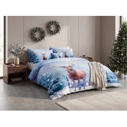 3D pamut ágynemű SNOWY DEER kék + párnahuzat 40x50 cm ingyenesen Ágyneműhuzat mérete: 70 x 90 cm | 140 x 200 cm