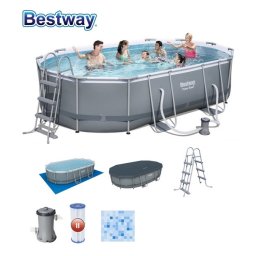 Bestway ovális 488x305x107cm fémvázas medence szett 3m3/h vízforgatóval 56448