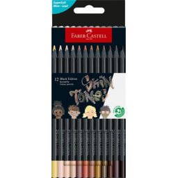 FABER-CASTELL Színes ceruza készlet, háromszögletű, FABER-CASTELL "Black Edition", 12 különböző bőrszín