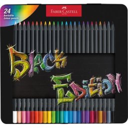 FABER-CASTELL Színes ceruza készlet, háromszögletű, fémdobozban, FABER-CASTELL "Black Edition", 24 különböző szín