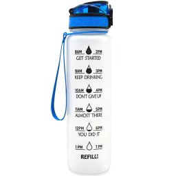 Prémium motivációs sport kulacs, idősáv, motivációs szöveg, kézpánttal, 1000 ml, Wooze You Did It, fehér