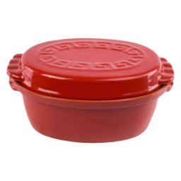 Római tál ovális 4 literes 35x25x16 cm mázas agyag piros vagy zöld színben
