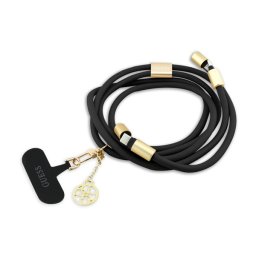 GUESS CROSSBODY STRAP 4G CHARM adatkábel (Type-C - Type-C, gyorstöltő, 150cm, nyakpánt) FEKETE