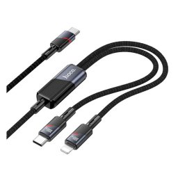 HOCO U139 adatkábel 2in1 (Type-C - lightning/Type-C, 100W, gyorstöltő, 120cm, cipőfűző) FEKETE