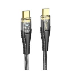 HOCO U121 adatkábel (Type-C - Type-C, 60W, PD gyorstöltő, 120cm, LED jelzés, cipőfűző) FEKETE