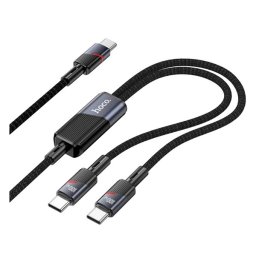 HOCO U139 adatkábel 2in1 (Type-C - 2 Type-C, 100W, PD gyorstöltő 3.0, 120cm, cipőfűző) FEKETE
