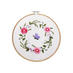 Virágos hímző készlet kerettel – komplett hímző szett 20 cm