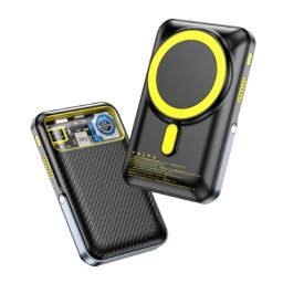 AWEI PA-10 vésztöltő Type-C aljzat (10000mAh, 20W, wireless, MagSafe, PD gyorstöltő 3.0, LED kijelző, kitámasztó) FEKETE