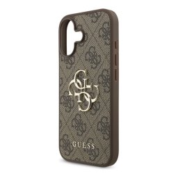 GUESS 4G BIG LOGO szilikon telefonvédő (ütésállóság, bőr hatású hátlap) SÖTÉTBARNA Apple iPhone 17