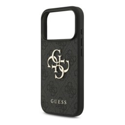 GUESS 4G BIG LOGO szilikon telefonvédő (ütésállóság, bőr hatású hátlap) FEKETE Apple iPhone 17 Pro