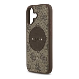 GUESS 4G CIRCLE CLASSIC LOGO szilikon telefonvédő (ütésállóság, textil hátlap, MagSafe) SÖTÉTBARNA Apple iPhone 17