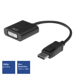 DisplayPort / DVI-D (24+5) adapter kábel 0.15m fekete ACT (AC7510)