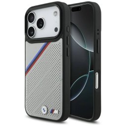 BMW M trikolor fém logó MagSafe tok iPhone 17 Pro szürke