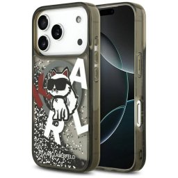 Karl Lagerfeld folyékony csillogó Choupette Logo MagSafe tok iPhone 17 Pro fekete