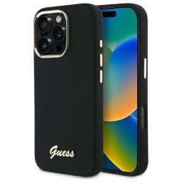 Guess GUHCP16XSMBSLK iPhone 16 Pro Max 6.9" fekete keménytok szilikon script fém logó és keret