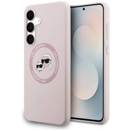 Karl Lagerfeld szilikon Karl&Choupette fejek MagSafe tok Samsung Galaxy S25 FE rózsaszínhez