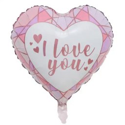 Fólia lufi, szív, I love You, pink mozaikos, 45 cm
