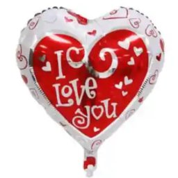 Fólia lufi, szív, I love You, fehér, keretes, 45 cm