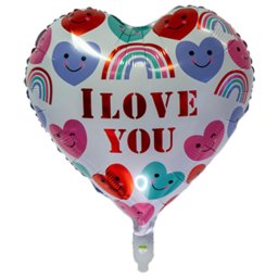 Fólia lufi, szív, I Love You, fehér, szívekkel 45 cm