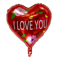 Fólia lufi, szív, I love You, piros, rózsás, 45 cm