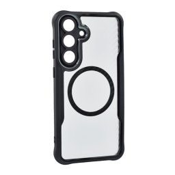 Szilikon telefonvédő (ütésállóság, légpárnás sarok, kameravédő, karbon minta, MagSafe) FEKETE Samsung Galaxy S25 FE (SM-S731)