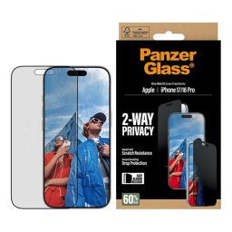 PANZERGLASS 2-WAY PRIVACY ULTRA-WIDE EASYALIGNER képernyővédő üveg (betekintés ellen, karcálló + segédkeret) FEKETE Apple iPhone 17, iPhone 16 Pro