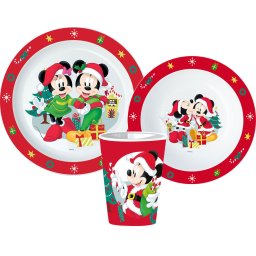 Disney Minnie and Mickey Karácsonyi étkészlet, micro műanyag szett, pohárral 260 ml