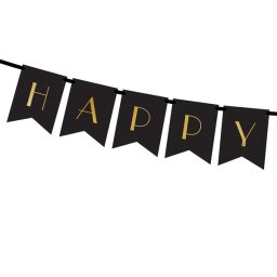 Happy new year betű fűzér, arany-fekete, 1,7 méter