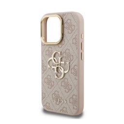 GUESS 4G METAL LOGO STAND műanyag telefonvédő (ütésállóság, bőr hatású hátlap, kitámasztó) RÓZSASZÍN Apple iPhone 16 Pro