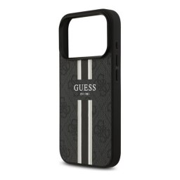 GUESS 4G PRINTED STRIPES szilikon telefonvédő (ütésállóság, bőr hatású hátlap, MagSafe) FEKETE Apple iPhone 17 Pro