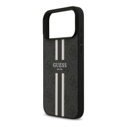 GUESS 4G PRINTED STRIPES szilikon telefonvédő (ütésállóság, bőr hatású hátlap, MagSafe) FEKETE Apple iPhone 17 Pro Max