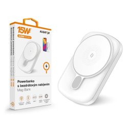 ALIGATOR Powerbank vezeték nélküli töltéssel ALIGATOR Mag-Bank, Magsafe-hoz tervezve, 5000mAh, fehér