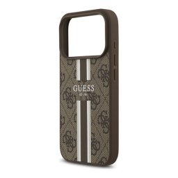 GUESS 4G PRINTED STRIPES szilikon telefonvédő (ütésállóság, bőr hatású hátlap, MagSafe) SÖTÉTBARNA Apple iPhone 17 Pro