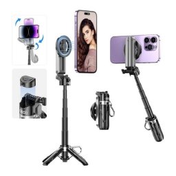 XO SS22 szelfibot (univerzális, 360°, állítható, bluetooth távkioldó, összecsukható, 100cm, MagSafe) FEKETE Apple iPhone 12, iPhone 12 Pro, iPhone 12 Pro Max