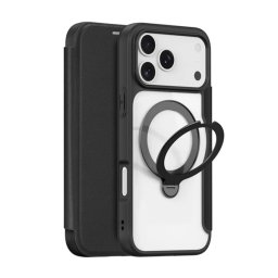 DUX DUCIS SKIN X PRO tok álló, bőr hatású (FLIP, oldalra nyíló, RFID, kitámasztó, MagSafe) FEKETE Apple iPhone 17 Pro Max