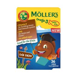 Möller's Omega-3 étrend-kiegészítő halacska gumivitamin kóla ízesítéssel 36x