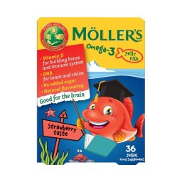 Möller's Omega-3 étrend-kiegészítő halacska gumivitamin eper ízesítéssel 36x