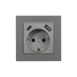 Nova földelt csatlakozóaljzat USB csatlakozóval 2A szürke kerettel
