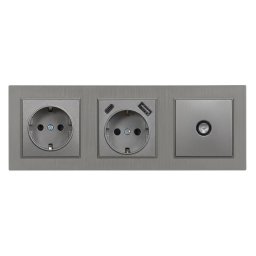 Nova földelt csatlakozóaljzat dugalj USB TV csatlakozóval szürke kerettel