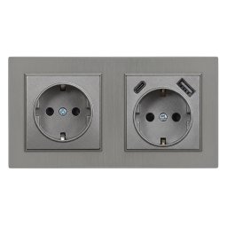 Nova földelt csatlakozóaljzat dugalj 16A 250V USB csatlakozóval szürke kerettel