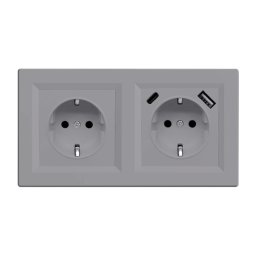 Nova földelt csatlakozóaljzat dugalj 16A 250V USB csatlakozóval szürke kerettel