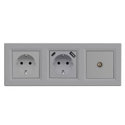 Nova földelt csatlakozóaljzat dugalj USB TV csatlakozóval szürke kerettel
