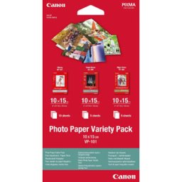 Canon Photo Paper Variety Pack VP-101, VP-101, fotópapír, 5x PP201, 5x SG201, 10x GP501 típus fényes, 0775B078, fehér, 10x15cm, 4x6"