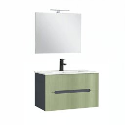 Trent Fürdőszobabútor 80 cm kerámia mosdóval (2 fiókos) tükörrel 60x80 cm antracit szürke-pisztáciazöld
